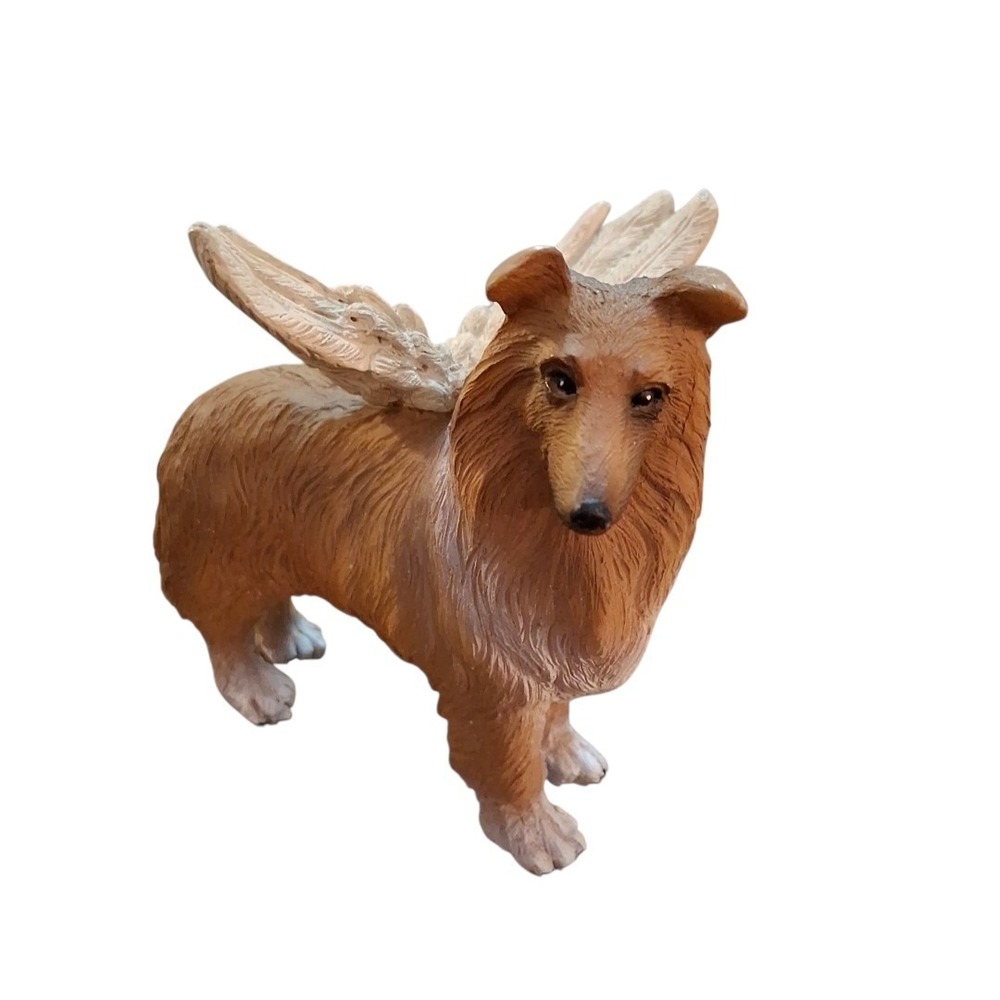 Angel Wings Grave Collie Dog Puppy Memorial Pet Marker Statue Figurine 4"x4"